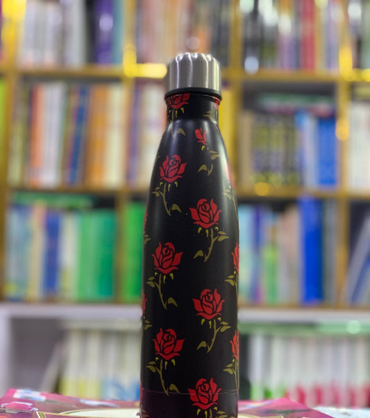 Rose Pattern Black Thermal Water Bottle