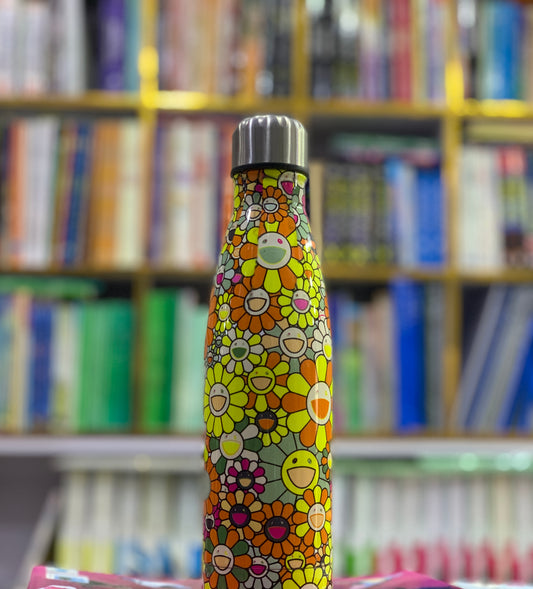 Smiley Flower Pattern Yellow Thermal Water Bottle